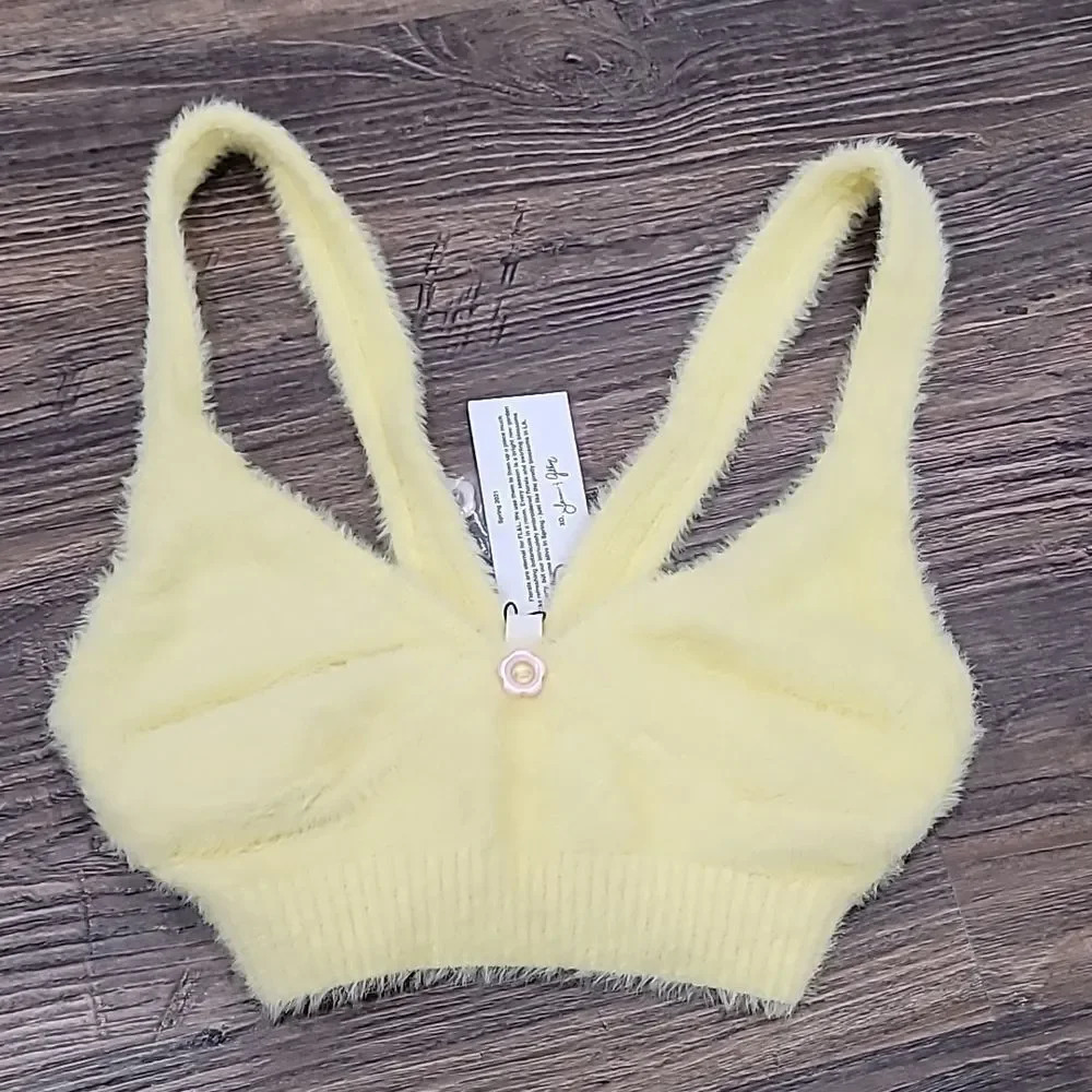 For Love And Lemons Devon Fuzzy Sleeveless Crop Top S Yellow NWT Mohair - Picture 10 of 11